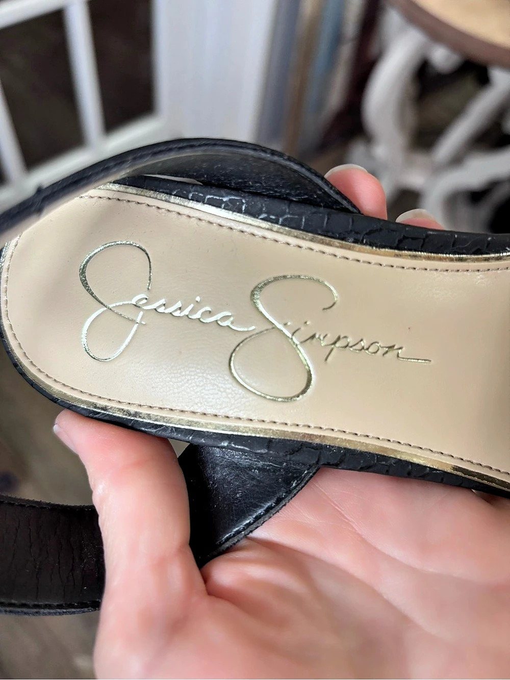 Jessica Simpson Black Ankle Strap Textured Block Heels Women 7.5 - Picture 4 of 7